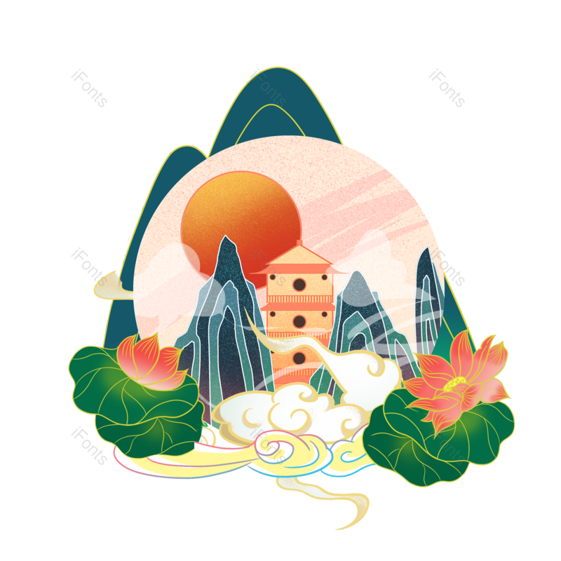 中国风图片,中国元素,渐变PNG,手绘海报免抠素材